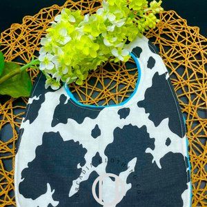 Pink or Blue Cow Print Baby Bib and Burp Cloth Set